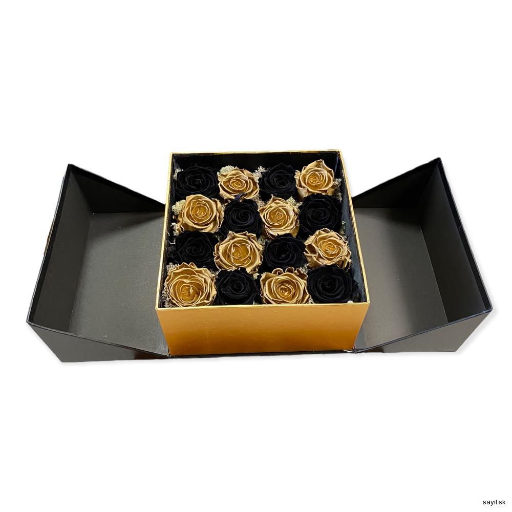 Trvácne ruže v boxe - čierno-zlaté