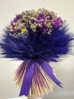Sušená slamienková kytica - fialová