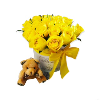 Kvetinový box - Žltý s mini medvedíkom