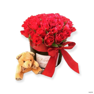 Kvetinový box - Červený s mini medvedíkom