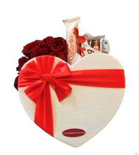 Box ruží a sladkostí kinder 