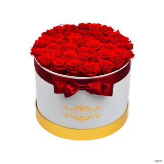 Trvácny box červených ruží 50