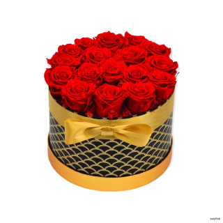 Trvácne červené ruže v zlatočiernom boxe 