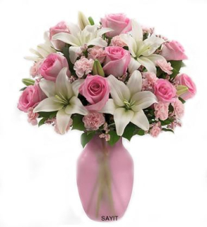 Kytica bielych ľalií, ružových ruží - Melisa 