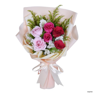 Kytica farebných ruží a alstromérií